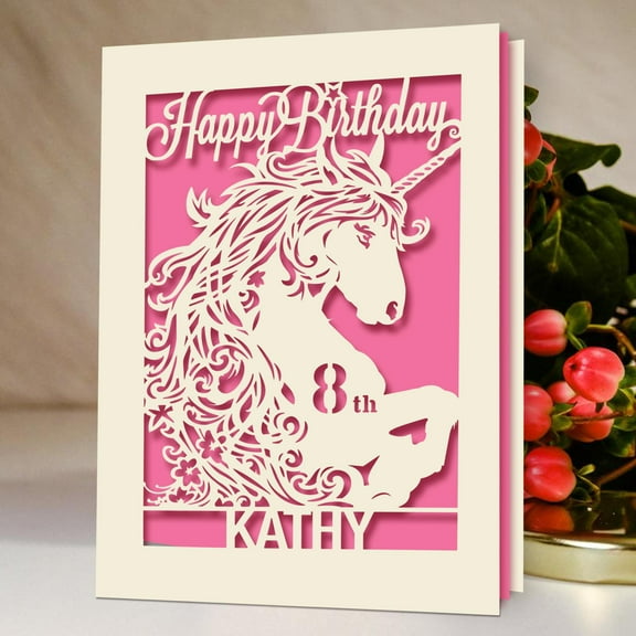 Personalized Unicorn Birthday Card, Handmade Greeting Card, Perfect Card for Girl's Birthday, Unicorn Party Supplies