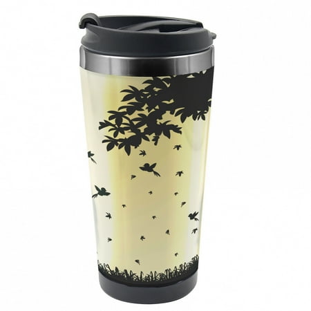 

Autumn Travel Mug Tree with Falling Leaves Steel Thermal Cup 16 oz by Ambesonne