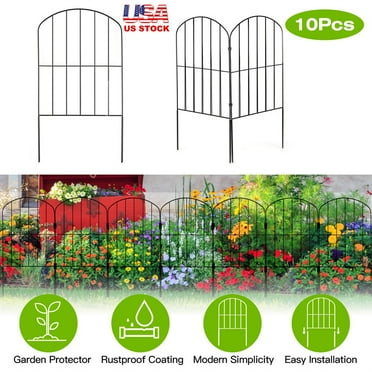 Tcbosik 10 Panels Garden Fence, Rustproof Metal Wire Fencing, Border Animal Barrier, Landscape Fencing Decor for Outdoor Patio Yard, Black