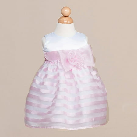 Crayon Kids Baby Girls Pink Satin Stripes Flower Girl Easter Dress 6-9M