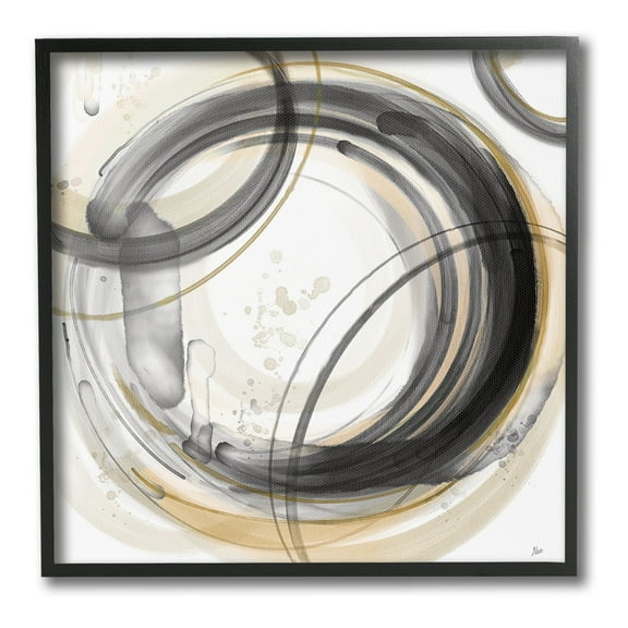 Stupell Industries Neutral Concentric Circles Abstract Painting Black Framed Art Print Wall Art, 12 x 12