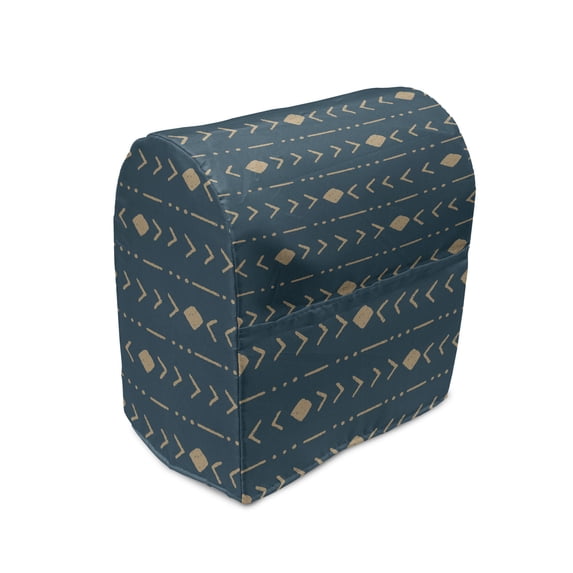 Ethnic Stand Mixer Cover, Tribal Inspired Direction Pointers and Rhombus Like Motifs Ethnic Feels, Kitchen Appliance Organizer Bag Cover with Pockets, 5 Quarts, Dark Teal and Almond, by Ambesonne