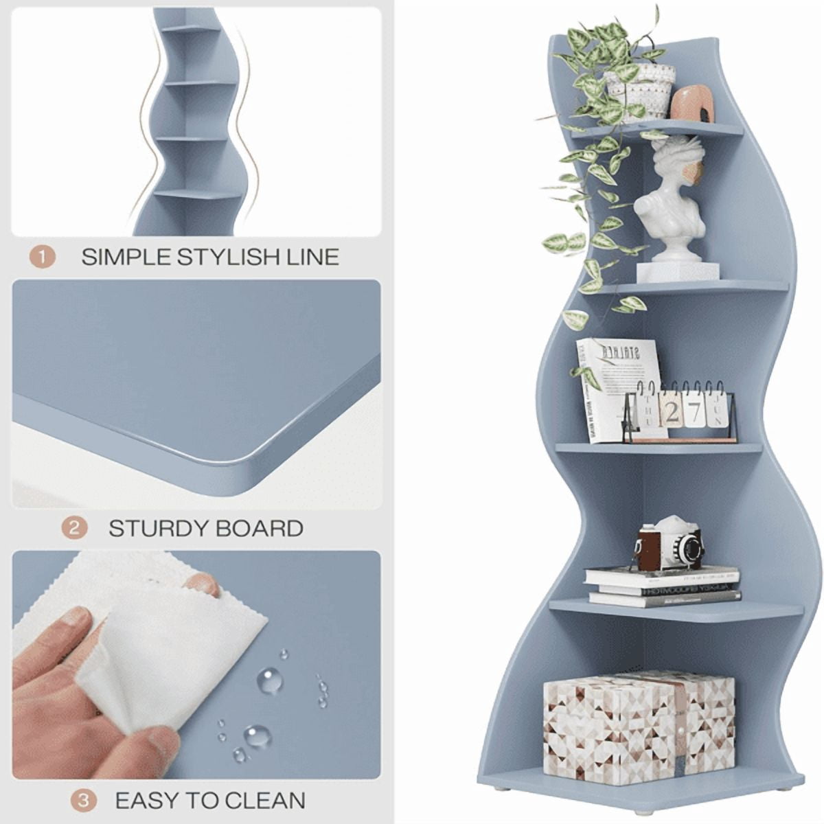 5-Tier Modern Shelving Unit - White Sea Grass Design, Adjustable Shelves, High-Quality Board, for Home/Office Organization