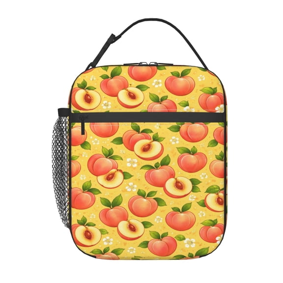 Peach Pattern Lunch Bag Reusable Thermal Lunch Tote with Handle for Women and Men
