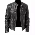thumbnail image 2 of Southern Winter Warm Button Fashion Motorcycle Men's Multi-Pocket PU Jacket Stand Collar Zipper Open Cardigan Leather Jacket, 2 of 10