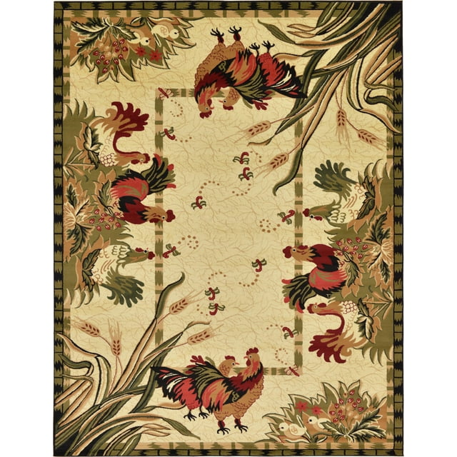 Unique Loom Barnyard Collection French Country Cottage Roosters Cream Area Rug (9' 0 x 12' 0)