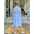 thumbnail image 6 of Aideaone Girls Dresses Sleeveless Summer Dress Bowknot Strap Stripe V Neck Sundress Blue 3-10T, 6 of 8