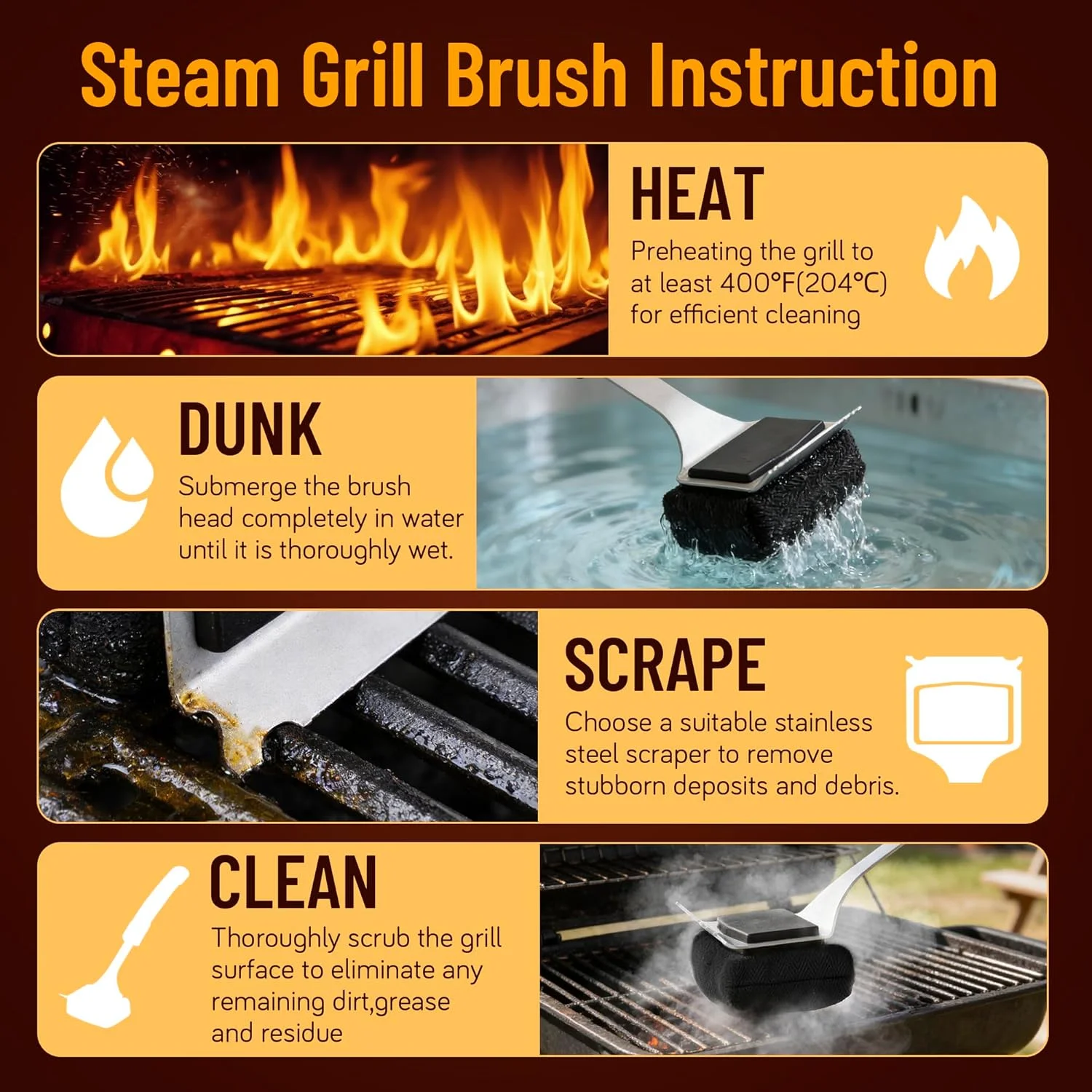 Steam Grill Brush with Scraper, Safe BBQ Cleaning Brush Kit for Grill Cleaner,Bristle-Free Barbecue Accessories Oven Cleaning To