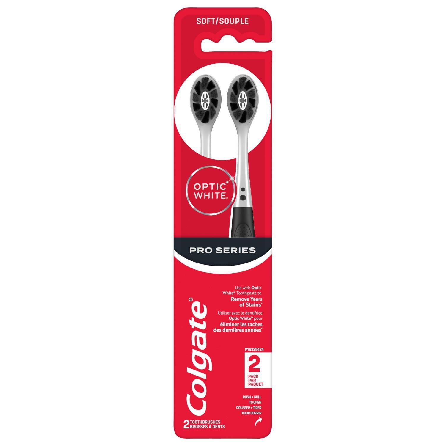 Optic White Pro Series Charcoal Manual Toothbrush for Adults- 2 Pack, COL OW Pro Charcoal 2pk