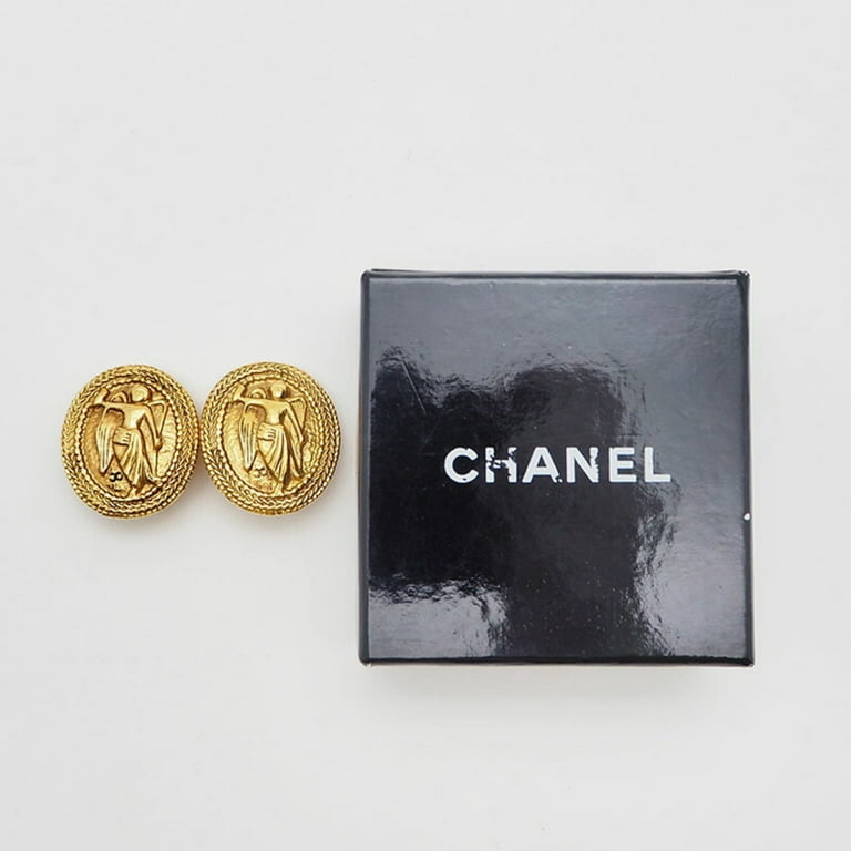 Pre-Owned CHANEL Vintage Angel Earrings Gold Oval (Good) 