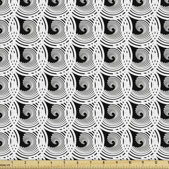 Abstract Upholstery Fabric by the Yard, Sketch of Spiral Motifs Monochrome Tones Optical Illusion Inspiration, Decorative Fabric for DIY and Home Accents, White and Charcoal Grey by Ambesonne