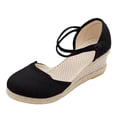 thumbnail image 5 of Rokment Espadrilles Platform Wedges Closed Toe Dress Sandals for Women Beach Summer Vintage Comfortable Lined Ankle Strap High Heels Casual Dressy Shoes Spring Black Size 6, 5 of 6