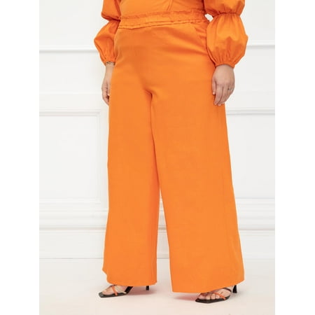 ELOQUII Elements Women's Plus Size Linen Wide Leg Pants