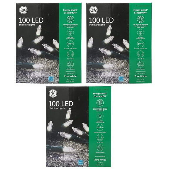 GE 100 Miniature Lights Energy Smart ConstantOn Pure White 3-Pack