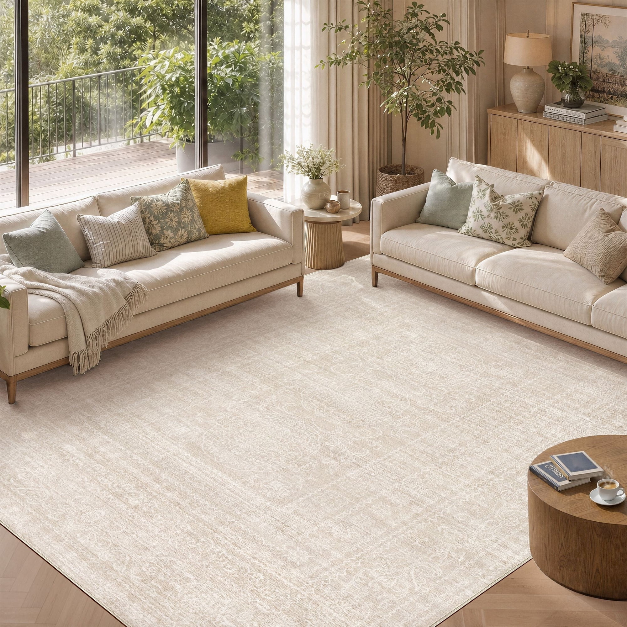 UERMEI 8'x10' Washable Area Rugs for Living Room, Washable Non-slip Soft Indoor Modern Vintage Rug for Bedroom Dining Room Office Home Decor Carpet, Beige