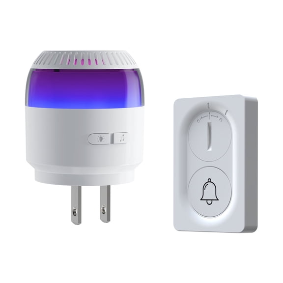 Wireless Doorbell Kit, Plug-In Doorbell with RGB Alarm Lighting, 38 Chimes & 5 Level Volume Levels, ideal for Home/Classroom/Kids Bedroom/Hearing-Impaired (1 receiver 1 button)