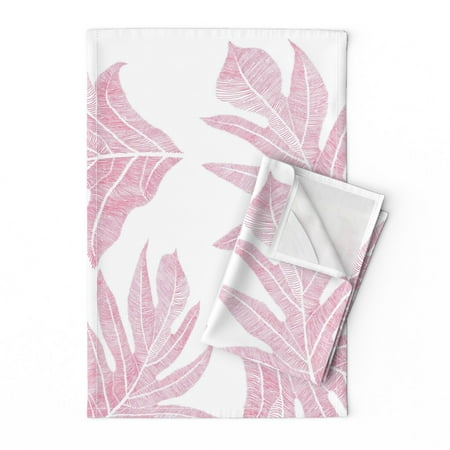 

Printed Tea Towel Linen Cotton Canvas - Nui Blossom Pink Hawaiian Tropical Palm Polynesian Print Decorative Kitchen Towel by Spoonflower