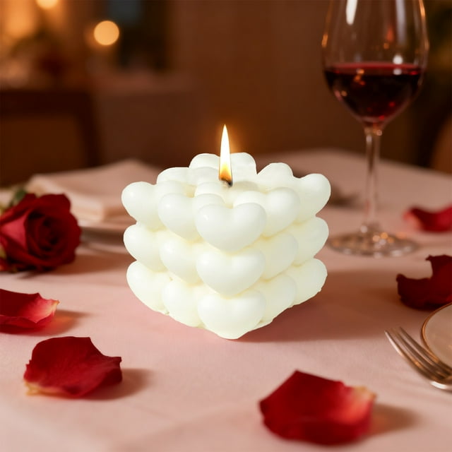 Vela aromática en forma de corazón | Decoración romántica de San Valentín con varios corazones | Adorno de cera ambiental de aromaterapia | Acento decorativo de mesa de larga duración | Blanco