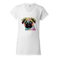 thumbnail image 2 of Pugs and Kisses Cute Dog Neon Rainbow Pug Dog Lover Womenâ€™s Standard V-Neck Tee, White, Large, 2 of 3