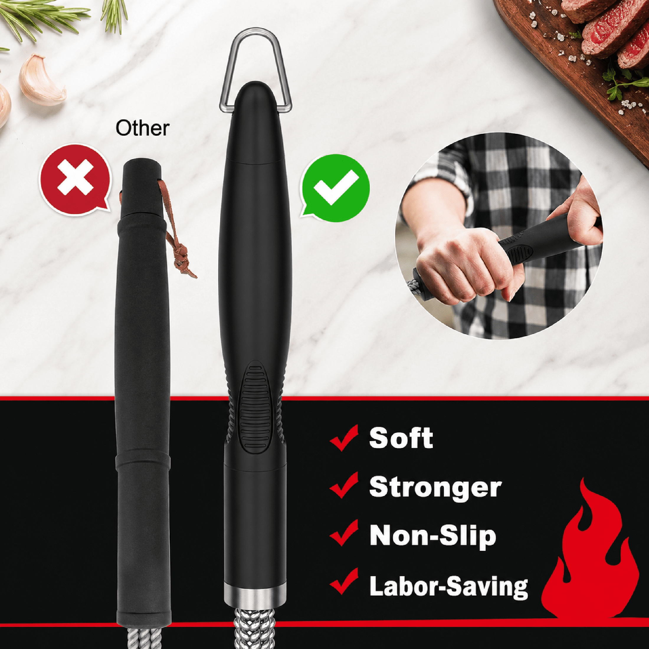Grill Brush with Scraper, Triple Bristle BBQ Cleaner for Gas & Charcoal Grates