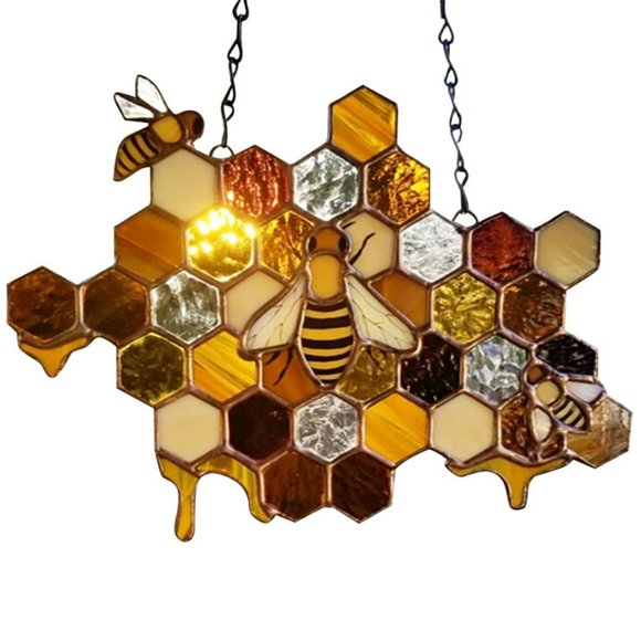 Ornement d'Abeille Acrylique Suspendu Miel Art Décor Géométrique Nid d'Abeille Pendentif Cadeau pour Jardin Jardin Jardin