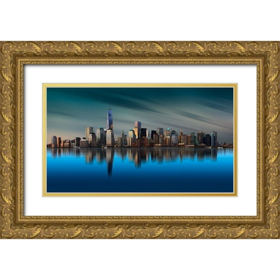 Liang, Yi 32x20 Gold Ornate Wood Framed with Double Matting Museum Art Print Titled - New York World Trade Center 1