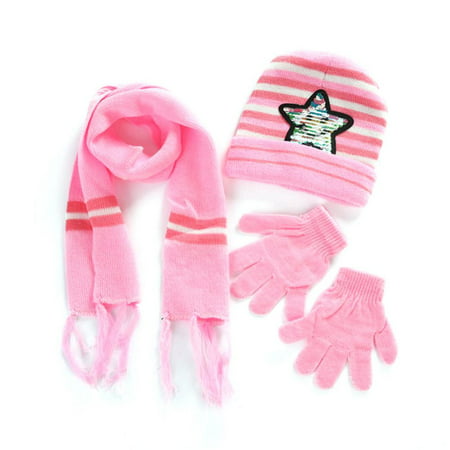 Aramox Children Gloves, Scarf,4Colors Paillette Star Winter Warm Hat&Scarf&Glove Set for 6 Months to 4 Years Old Children