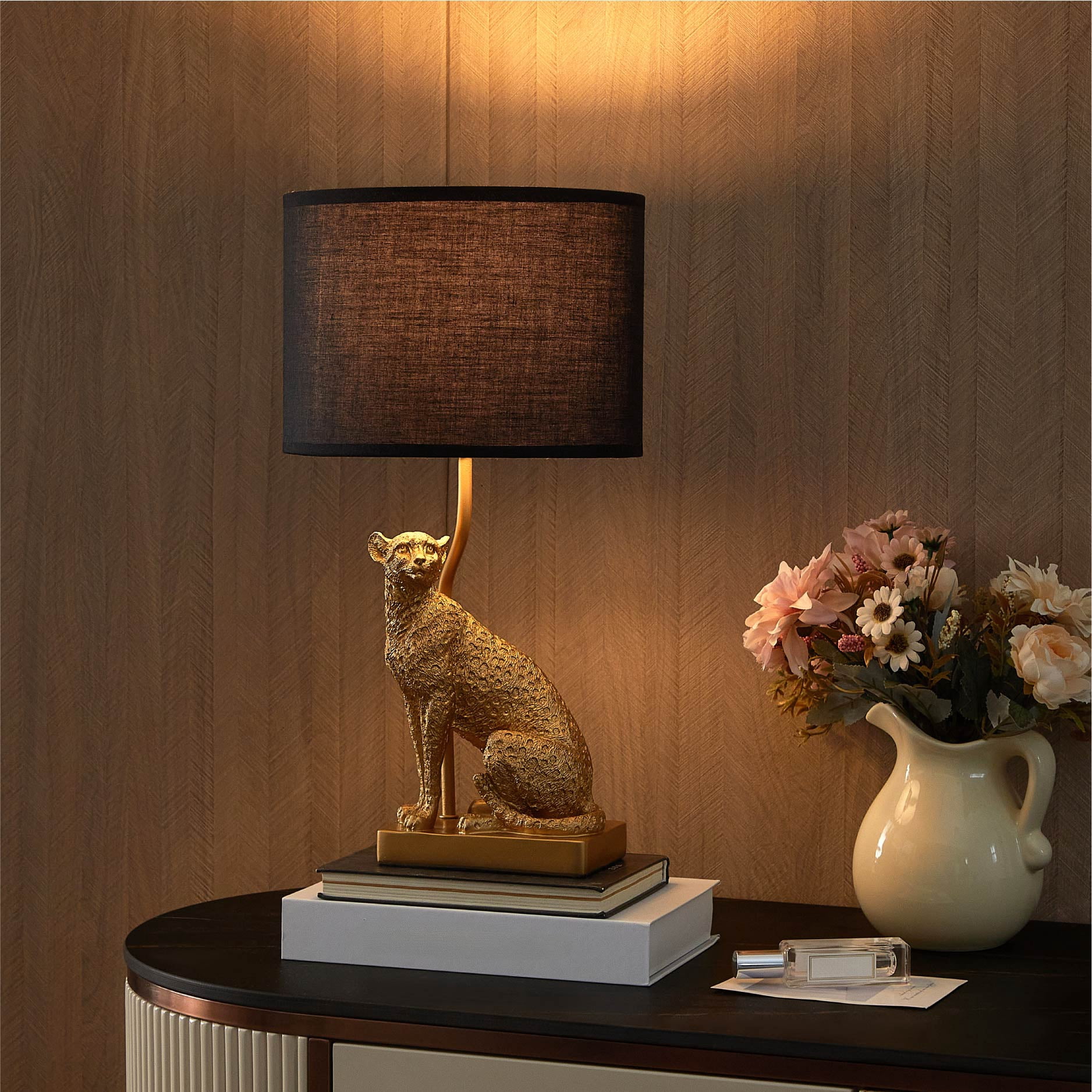 Home Decor Collection Black Leopard Brass Table Lamp