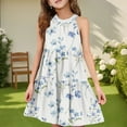 thumbnail image 2 of Abcomgle Girls Dresses Size 10-12 Casual Halter Neck Sleeveless Girls Dresses Floral Print A-line Sundresses Beach Swing Dresses 13-14 Years,Light Blue, 2 of 7
