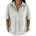 thumbnail image 3 of Polo Shirts for Women Short Sleeve Tops Striped Lapel Button Neck Shirt Causal Trip Work Going Out Summer ,XL,#02 Gray, 3 of 9