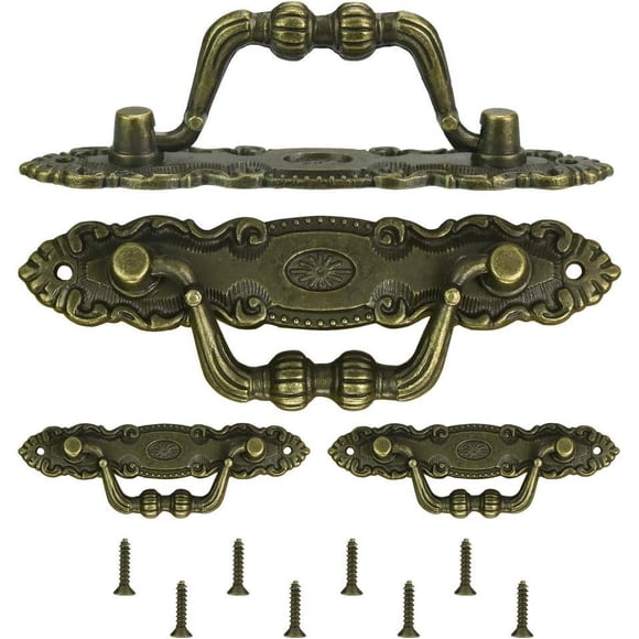 Antique Brass Pulls for Furniture Wooden Case Chest, Distressed Antique Finish Zinc Alloy Corrosion Resistant (Set of 4)
