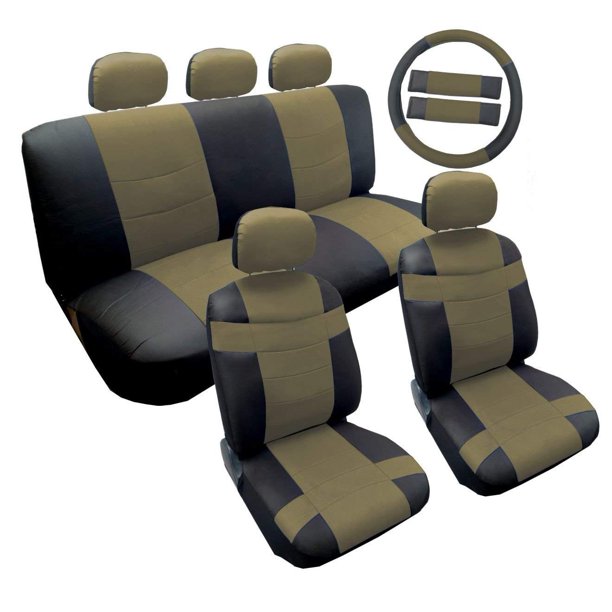 Two Tone Black And Tan Premium Synthetic Pu Faux Leather Seat Cover Set 14pc Mazda 626 Com - Seat Covers For Mazda 626