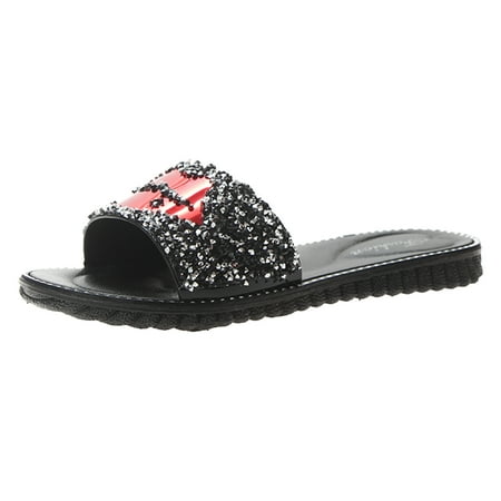 

Women s Sequins Slides Sandals Trendy Red Lips Sparkle Dress Slippers Casual Summer Open Toe Slip On Walking Flats Shoes