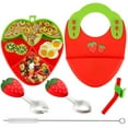 thumbnail image 1 of Ensemble de 6 Pcs en Silicone pour Nourrisson en Forme de Fraise Fournitures de Sevrage Dirigé par Bébé avec Bol à Succion Plat Divisé Pré-Cuillère et Fourchette Bavoir Réglable Paille et Ustensiles pour Bébé, 1 of 8