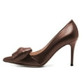 thumbnail image 2 of FSJ Women Elegant Bow Slip on Pumps Pointed Toe Stiletto High Heels Business Daily Formal Shoes Size 15 Brown, 2 of 4