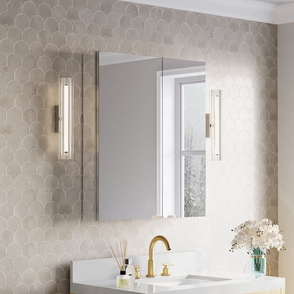 ANGELES HOME 28" x 32" Bathroom Mirror Medicine Cabinet, Copper-Free Safety Glass, 2 Doors, Surface or Recessed Mount, 6 Adjustable Shelves