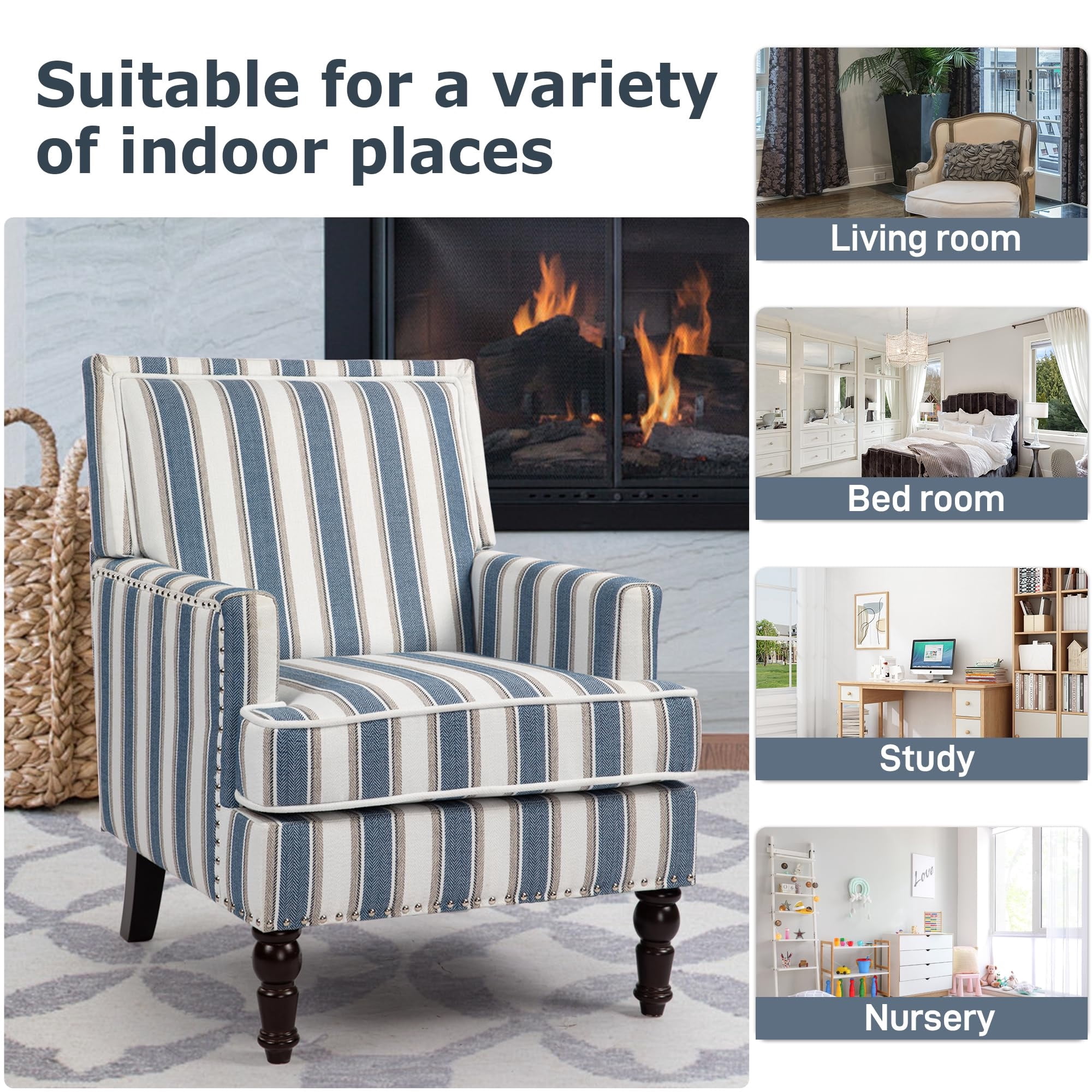 Aukfa Accent Chair Mid-Century Modern High Back Armchair Lounge for Living Room, Rivet Trim, Butterfly Pattern