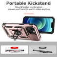 thumbnail image 3 of Nalacover Case for iPhone 13 Heavy Duty Camera Lens Sliding Cover, Rugged PC + TPU Military Grade Shockproof Metal Magnetic Car Mount Cover with Ring Holder Bracket, Rosegold, 3 of 8