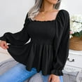 thumbnail image 7 of JGGSPWM Women's Square Neck Shirred Ruffle Hem Long Sleeve Blouse Shirt Peplum Top Fall Dressy Shirts Retro Vintage Tunic Black XL, 7 of 7