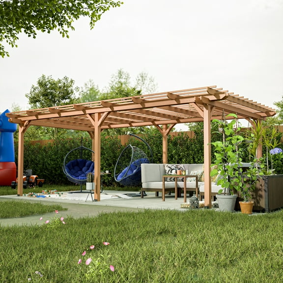 12' x 16' Outdoor Gazebo Wooden Grape pergola for Climbing Plant Support, Garden, Terrace, Backyard, Deck, Brown