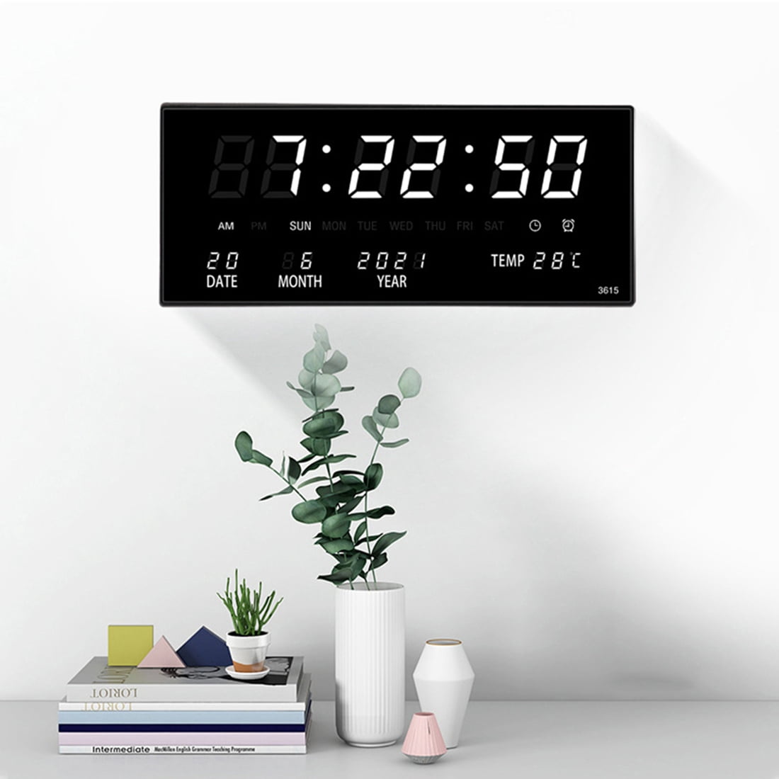 LED Calendar Electronic Clock Digital Wall Alarm Hourly Chiming Temperature Table Clocks Home Green