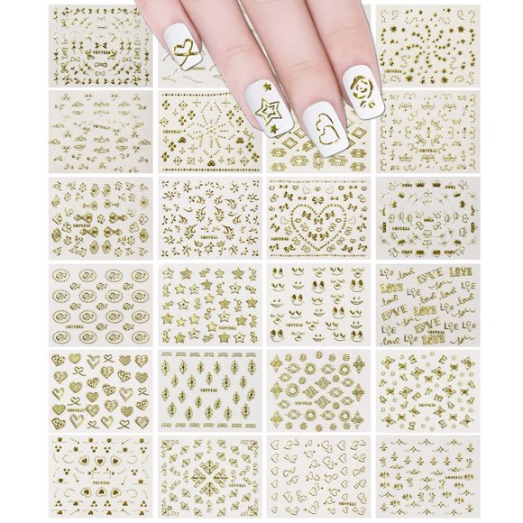 Juego de pegatinas para uñas, 24 hojas, coronas doradas, estrellas doradas y vides doradas