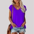thumbnail image 2 of Summer Tops For Women Casual V Neck Low Neckline Ultra Short Sleeved Solid Color Printed Loose Purple Womens T Shirts L, 2 of 6