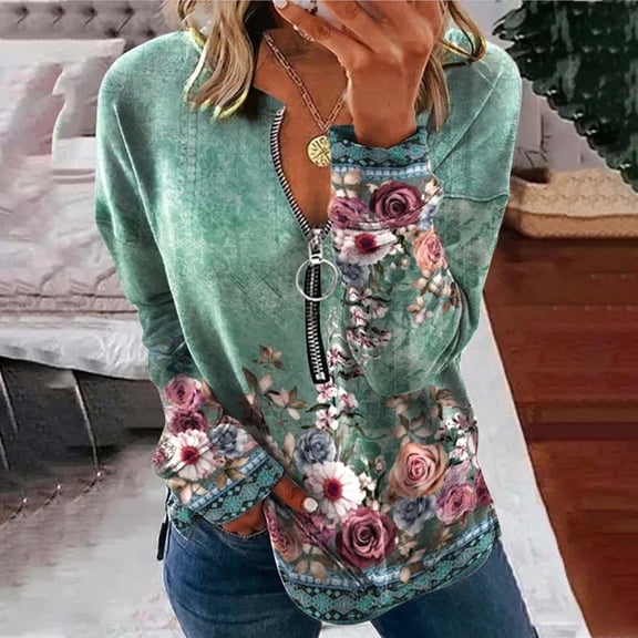 OKBOP Black Tops for Women,Round- Neck Printing Long Sleeves Recreational Pullover Long Sleeve White Blouses for Women Dressy Stranger Things Shirt