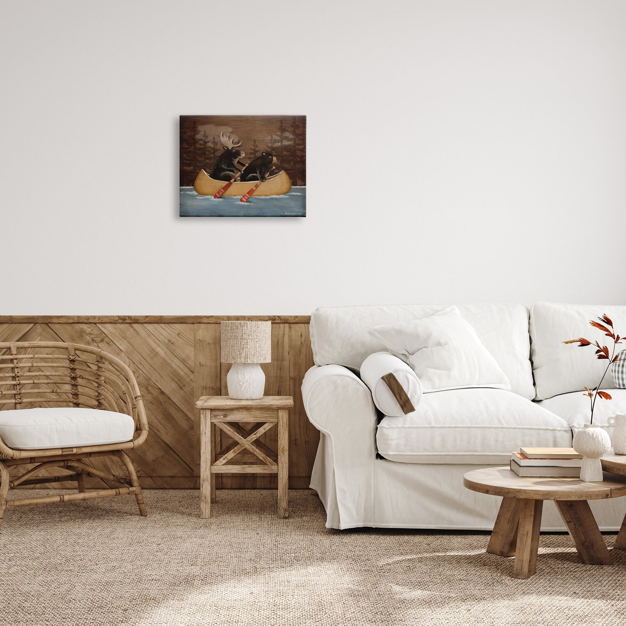 Stupell Canoeing Animals Rustic Woodland Transportation Painting Gallery Wrapped Canvas Print Wall Art