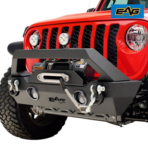 EAG LED Light Stubby Front Bumper with Winch Plate Fit for 2020 JT Wrangler