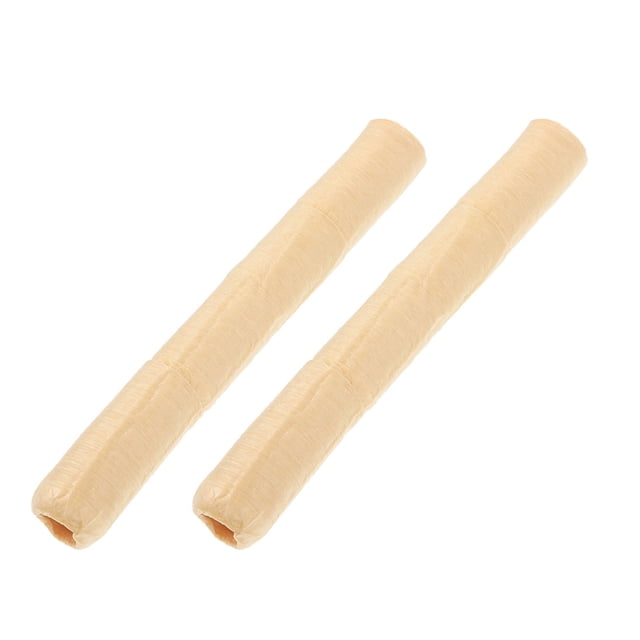 2 rollos de tripa de salchicha casera, secado de tripa de salchicha, accesorio de cocina diy para salchichas Amarillo claro de colágeno; dos cilindros largos y enrollados en vista frontal sobre fondo blanco, textura fibrosa y pliegues longitudinales visibles; dimensiones listadas 1400.00 x 1.90 x 1.90 cm en la especificación; la ficha indica es apta para cocinar al vapor y hornear y para preparar hot dogs y salchichas caseras, adecuada para actividades DIY con niños.