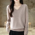 thumbnail image 2 of ClodeEU Womens V Neck Knit Sweaters ,Long Sleeve Tops ,Casual Knit Tunic Pullover Tops Khaki,Womens Plus L, 2 of 6