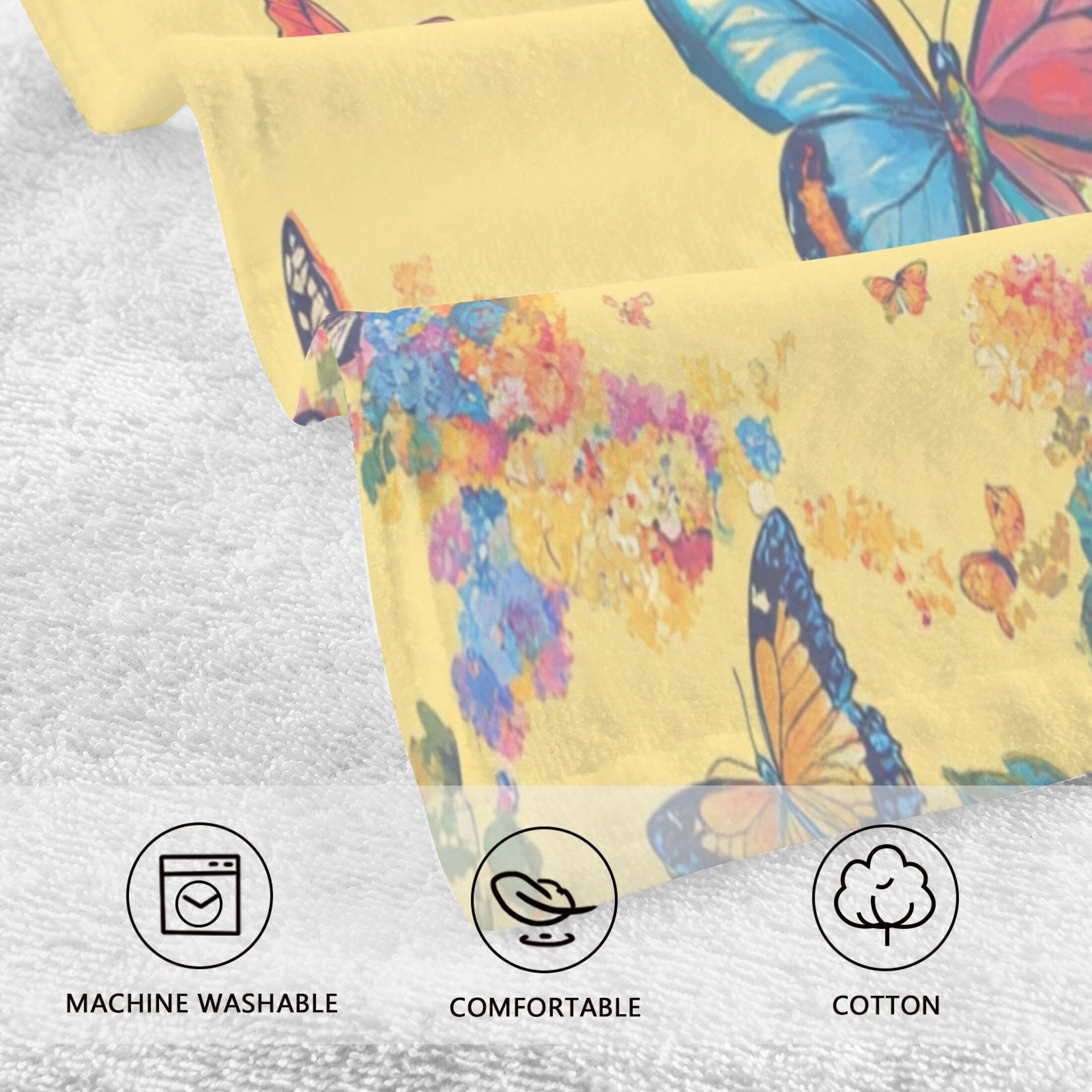 Cotton Towel Two-Piece 16x28 Inch One Sizex2 Face Towel Set Towel Set Cotton Hand Bath Towel Bathroom Beach Pale Yellow Rainbow Butterfly