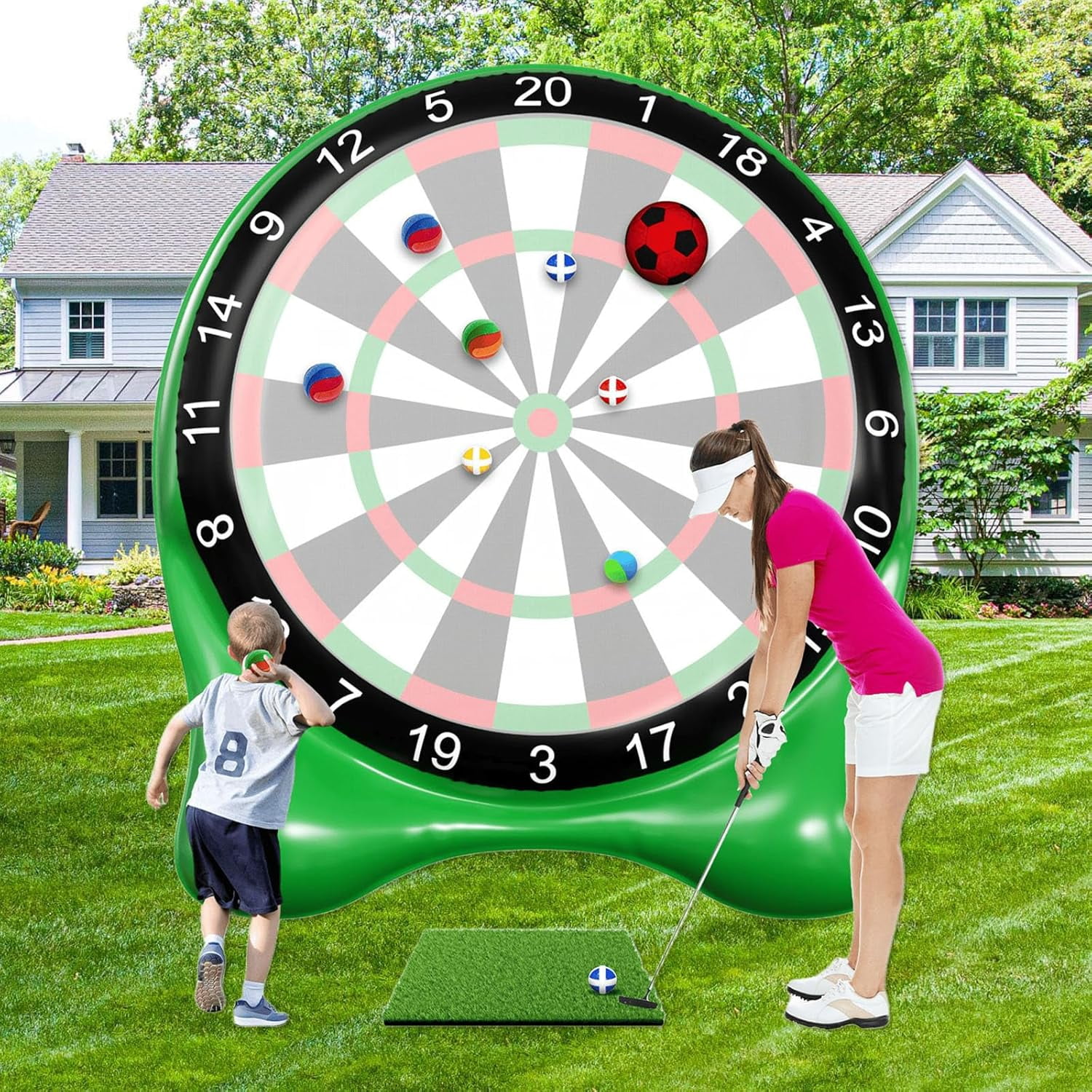 Datingday Inflatable Soccer Dart Board,6ft Giant Kick Darts Game Set with Pump, Balls & Accessories,Indoor Outdoor Lawn Yard Party Games for Kids Adults Family & Carnival,Green
